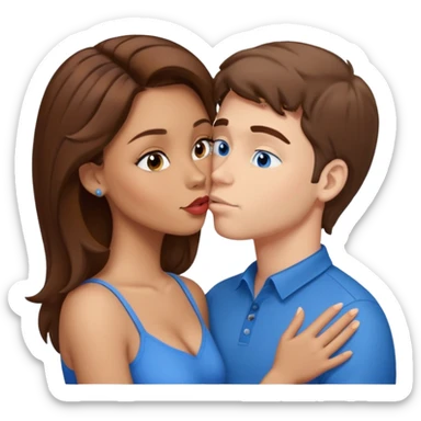 Lightskin latina kissing white man with brown hair and blue eyes they are both cartoon characters sticker