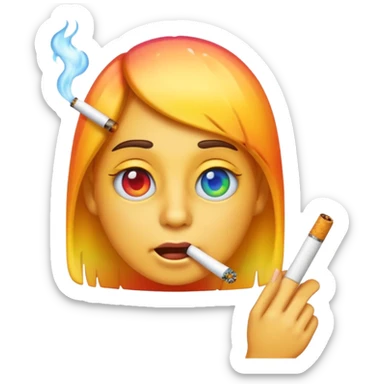 Emoji with a cigarette in mouth and sweating and has rainbow eyes  sticker