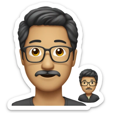 long hair asian guy with glasses and mustach sticker