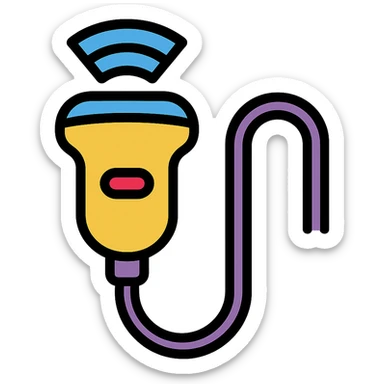 Add blue highlights to the ultrasound probe, keep the color outline icon style, with the cable visible. sticker