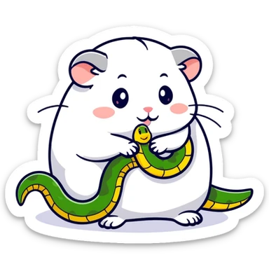 hamster kissing a snake, cartoonish sticker style sticker