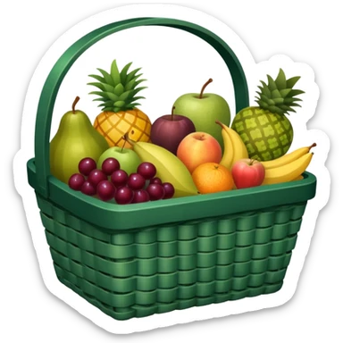 Dark green, plaid basket with both food, drink and fruits sticker