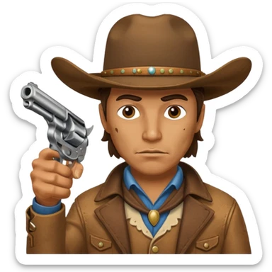 A cowboy pointing his revolver in front of you and saying, "Give me your money." sticker