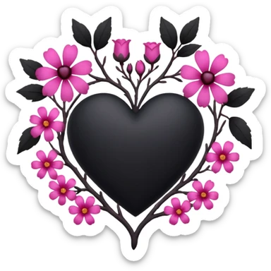 a black heart around which are branches with dark pink flowers sticker