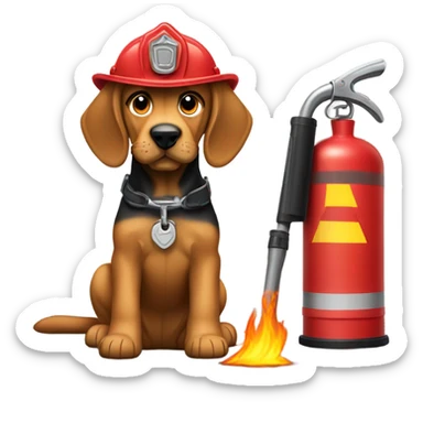 A Bloodhound puppy dog is a fireman! sticker