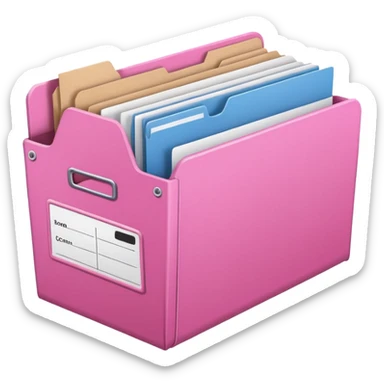 Pink file folder full of documents storage box with label sticker