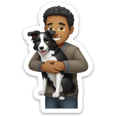 A man hug a border collie sticker