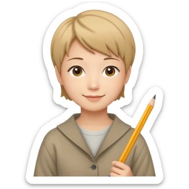 quero um personagem japones, de pouco cabelo e sorrindo com um lapis na mao sticker