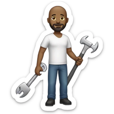 emojis-black man bald with beard holding wrench sticker
