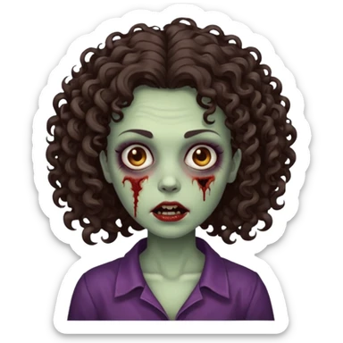zombie woman with curly, slightly voluminous dark brown hair  sticker