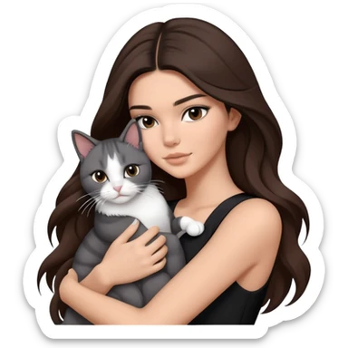 Kendall Jenner long hair with black dress hug one grey white cat sticker