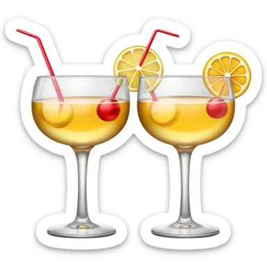 two realistic glasses of cocktail in emoji style, one coupe glass and one martini sticker