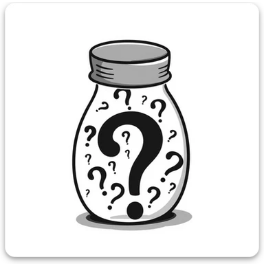 glass jar filled with question marks, hand-drawn doodle style sticker