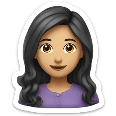 Profesora  joven de fotografía, sonrriente  cabello negro   y de pelo  largo una cámara  sticker