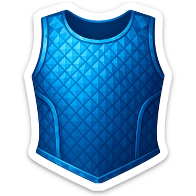 Remove the shoulders and make the diamond platebody match the shape and style of the referenced bronze chainbody: sleeveless, no shoulder pads, blue crystalline texture, in emoji style with transparent background. sticker