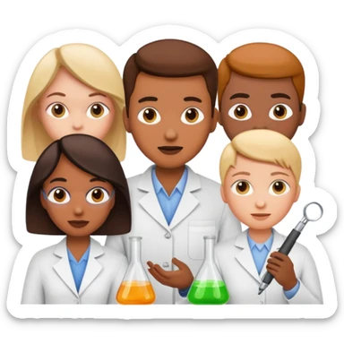 diverse research and development team brainstorming with scientific tools sticker