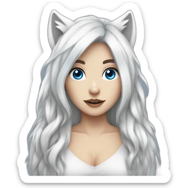Wolf girl with blue eyes whites hair sticker
