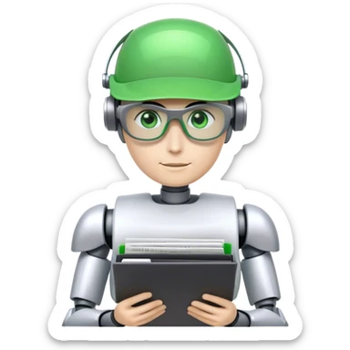 human like robot accountant with Green eyeshades visor holding spreadsheets sticker