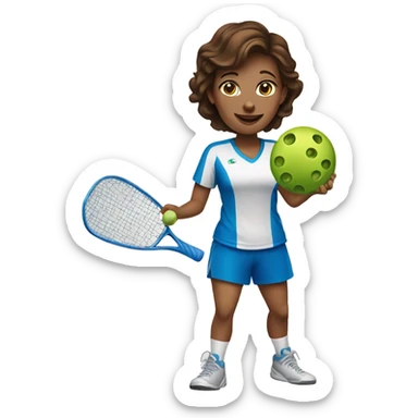 Woman with brown hair and blue eyes playing pickleball sticker