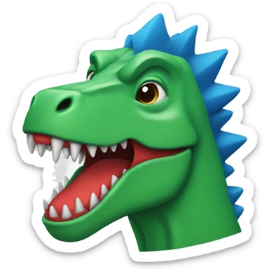 a green trex with blue spikes and red edges
 sticker