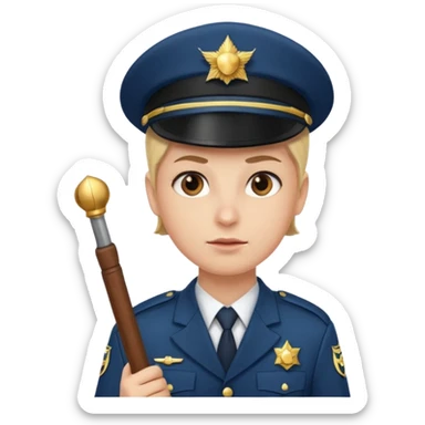 Officer with cap holding baton sticker