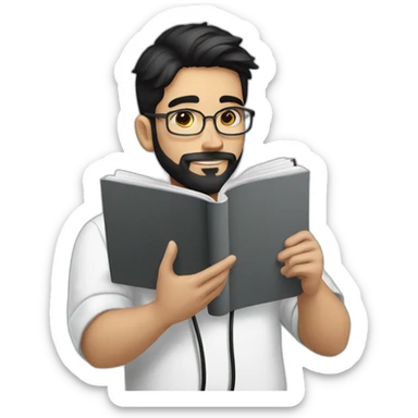 young spanish surgeon with black hair, black beard and stethoscope,reading a book sticker