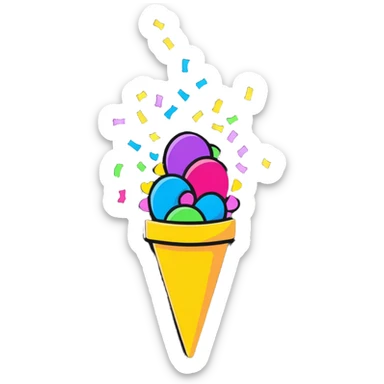 festive confetti cone popper with colorful confetti explosion sticker