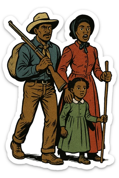 The full bodies of an African American black exoduster family in the American West in 1879 sticker