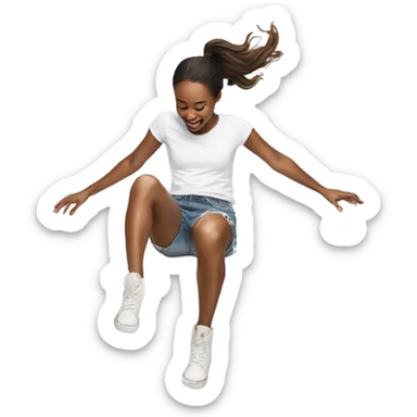 girl falling on puddle of paint on legs white paint sticker