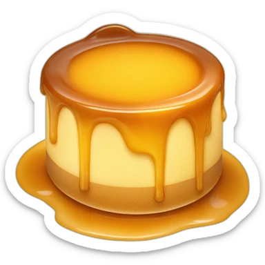 Golden-yellow custard dessert, as a crème caramel or flan, topped with a layer of caramel sticker