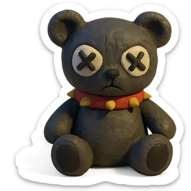 gothic teddy bear, claymation style sticker