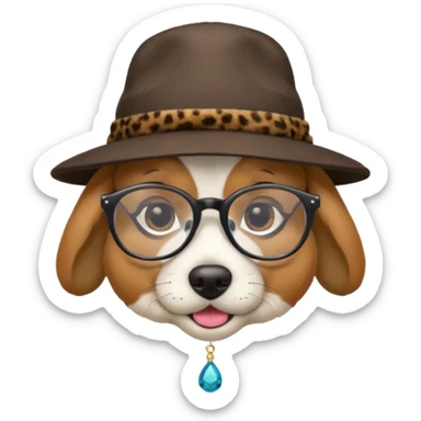 dog wearing a hat and glassess and earrings sticker
