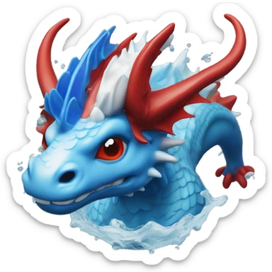 A blue dragon with red and white horns in a av filled with water  sticker