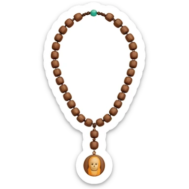 monk necklace object icon, wooden prayer beads with simple pendant, spiritual minimal design, natural wood texture, subtle sacred aura, 3D cartoon style, mobile game icon style, centered, clean background, no text, no watermark
 sticker
