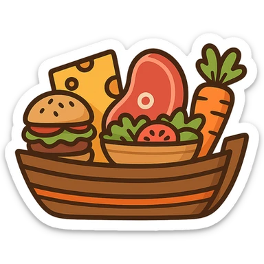 flat toon style boat with food sticker