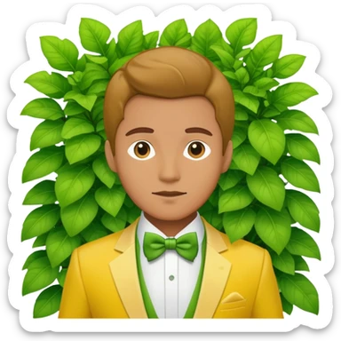Man in a yellow tux hiding in a bush sticker