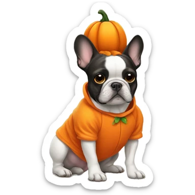 Frenchie wearing pumpkin costume sticker