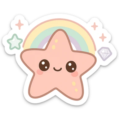 kawaii sea star, pastel rainbow, glittery, big eyes, shiny gems sticker