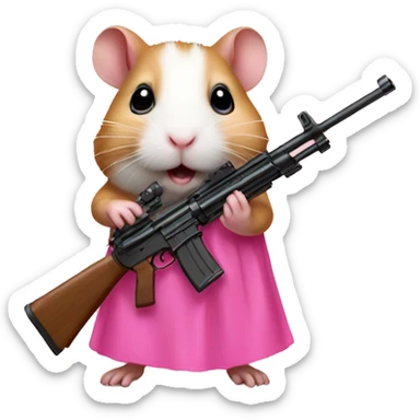 hamster ith a rifle wearing pink dress sticker