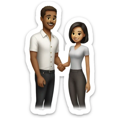 an adult restaurant owner and a young blogger shake hands, both with fair skin, in great detail, in full height sticker