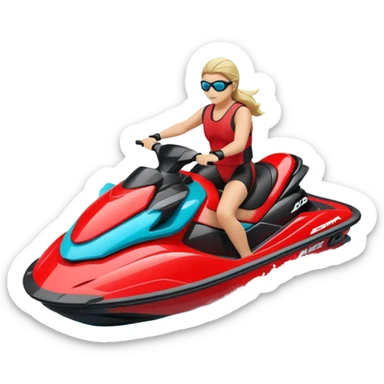 jet ski (red black and white all in the same amount. maybe a red a bit more dominant) on the sea. show the sea under the jet ski - blue with turquoise. no sky - white background instead. DO NOT REMOVE THE SEA AND THE WHITE WHEN FINALIZING!  NO ONE IS ON THE JET SKI  sticker