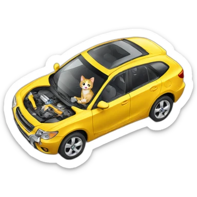 Cat fixes car with wrench sticker