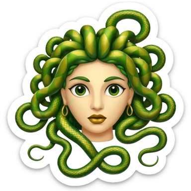 The Sicilian Medusa in gold and green and make the snake hair have snake faces  sticker