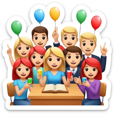 Party quiz with happy people no phone writing blocks sticker