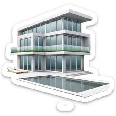 A modern house with clean architectural lines, large glass windows, minimalist design, white and gray tones, surrounded by greenery, soft natural lighting, realistic style, high detail
 sticker