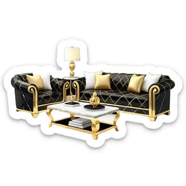 Luxurious black marble living room with gold and white accents  sticker