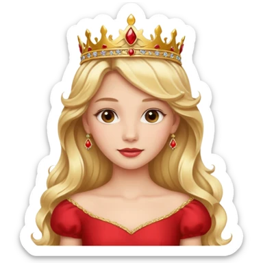 Princess in red Dress with gold Tiara, long wavy Blonde Hair sticker