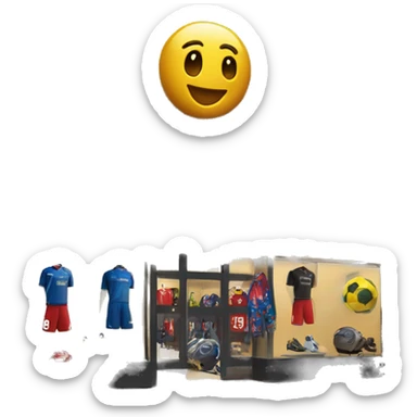 “Soccer store exterior with bold signage, large windows showcasing football gear, jerseys, and accessories, and a dynamic, athletic design reflecting the energy of the sport.” sticker