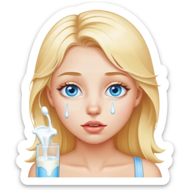 Milk dripping from blonde girl blue eyes lips sfw sticker