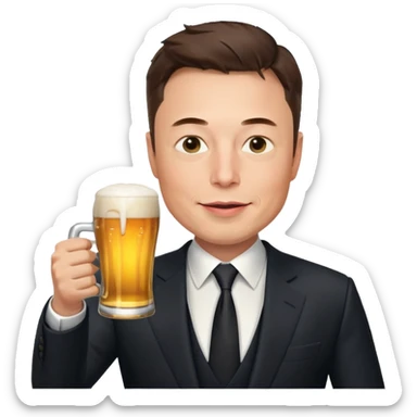 Elon Musk toasting with a beer sticker